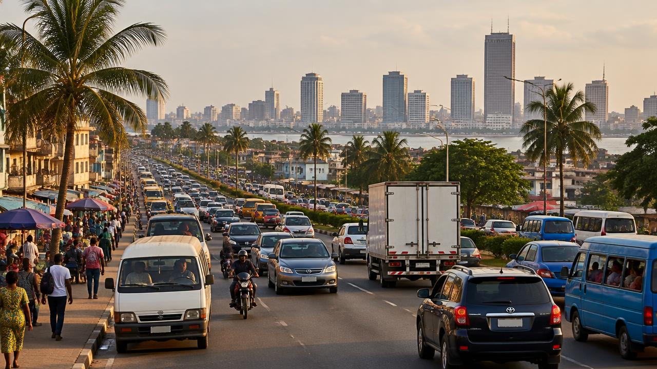 Camions et véhicules de livraison équipés de traceurs GPS circulant entre Yopougon et le port d'Abidjan