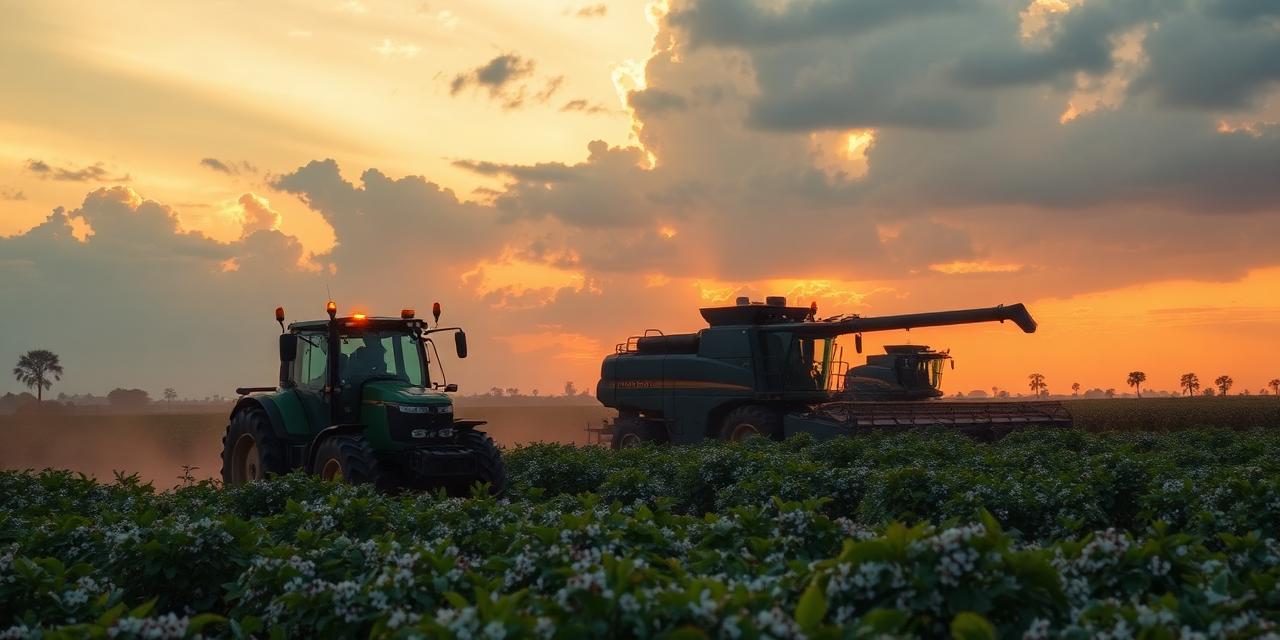 Tracteur agricole et camion de collecte de récolte équipés de GPS dans une exploitation en Côte d'Ivoire