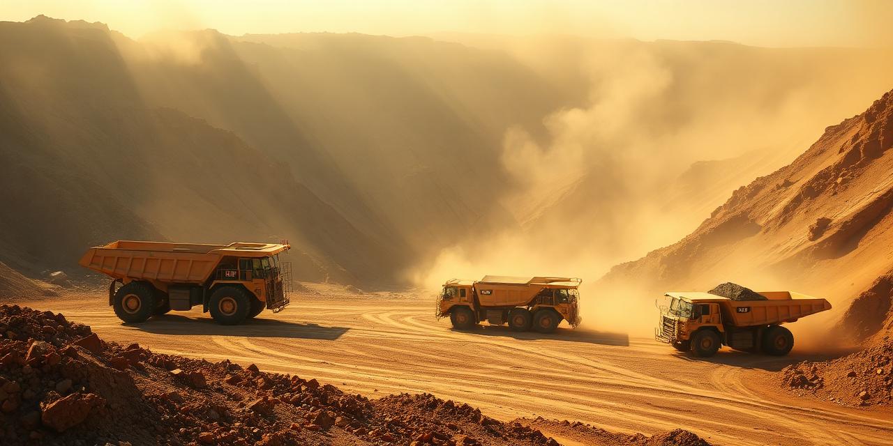 Camions de transport de minerai et véhicules légers suivis par GPS sur un site minier en Afrique de l'Ouest