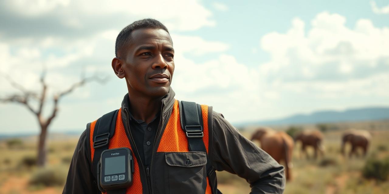 Agent de terrain équipé d'une balise GPS personnelle discrète lors d'une mission en Afrique de l'Ouest